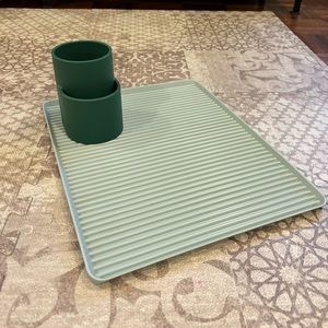 Hay Dish Drainer tray light blue and Dish Drainer Cup dark green